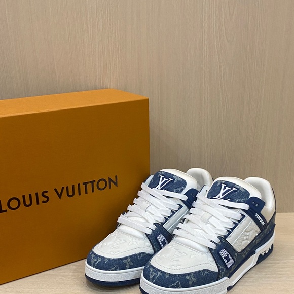 Louis Vuitton Blue and White Monogram Sneakers - Picture 1 of 4